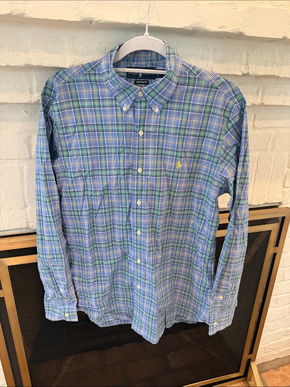 Polo by Ralph Lauren Blue & Green Plaid Button-Down Shirt with Yellow Logo